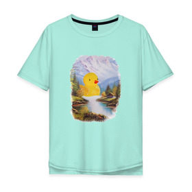 Мужская футболка хлопок Oversize с принтом Уточка в Новосибирске, 100% хлопок | свободный крой, круглый ворот, “спинка” длиннее передней части | ванна | водопад | горы | домик | красота | лес | озеро | океан | пейзаж | природа | утка | утя