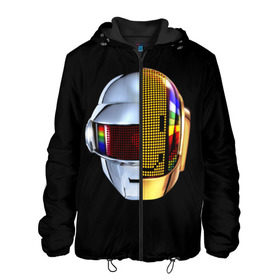 Мужская куртка 3D с принтом Daft Punk в Новосибирске, ткань верха — 100% полиэстер, подклад — флис | прямой крой, подол и капюшон оформлены резинкой с фиксаторами, два кармана без застежек по бокам, один большой потайной карман на груди. Карман на груди застегивается на липучку | Тематика изображения на принте: daft punk | electronic | house | human | music | robot | дафт панк | музыка | синти поп | хаус | электроника