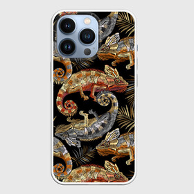 Чехол для iPhone 13 Pro с принтом Хамелеоны в Новосибирске,  |  | branches | chameleons | fash | greens | lizards | nature | trees | youth | ветки | графика | деревья | зелень | искусство | картинка | крутой | лучший | мода | модный | молодёжная | природа | рисунок | стиль | творчество | фон