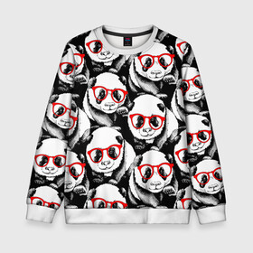 Детский свитшот 3D с принтом Панды в красных очках в Новосибирске, 100% полиэстер | свободная посадка, прямой крой, мягкая тканевая резинка на рукавах и понизу свитшота | Тематика изображения на принте: animals | bears | funny | head | muzzl | pandas | red | весёлые | взгляд | голова | графика | животные | искусство | картинка | красивый | красные | крутой | медведи | мода | модный | молодёжная | очки | панды | рисунок