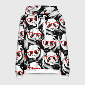 Мужская толстовка 3D с принтом Панды в красных очках в Новосибирске, 100% полиэстер | двухслойный капюшон со шнурком для регулировки, мягкие манжеты на рукавах и по низу толстовки, спереди карман-кенгуру с мягким внутренним слоем. | animals | bears | funny | head | muzzl | pandas | red | весёлые | взгляд | голова | графика | животные | искусство | картинка | красивый | красные | крутой | медведи | мода | модный | молодёжная | очки | панды | рисунок
