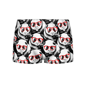 Мужские трусы 3D с принтом Панды в красных очках в Новосибирске, 50% хлопок, 50% полиэстер | классическая посадка, на поясе мягкая тканевая резинка | Тематика изображения на принте: animals | bears | funny | head | muzzl | pandas | red | весёлые | взгляд | голова | графика | животные | искусство | картинка | красивый | красные | крутой | медведи | мода | модный | молодёжная | очки | панды | рисунок