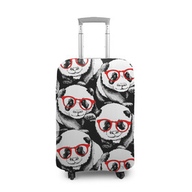 Чехол для чемодана 3D с принтом Панды в красных очках в Новосибирске, 86% полиэфир, 14% спандекс | двустороннее нанесение принта, прорези для ручек и колес | animals | bears | funny | head | muzzl | pandas | red | весёлые | взгляд | голова | графика | животные | искусство | картинка | красивый | красные | крутой | медведи | мода | модный | молодёжная | очки | панды | рисунок