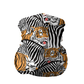 Бандана-труба 3D с принтом Тигры и зебры в Новосибирске, 100% полиэстер, ткань с особыми свойствами — Activecool | плотность 150‒180 г/м2; хорошо тянется, но сохраняет форму | black | orange | stri | white | абстракция | африка | белая | графика | животное | зебры | искусство | картинка | коллаж | красивый | крутой | лошадь | мода | модный | молодёжная | оранжевая | полосы | рисунок