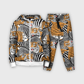 Детский костюм 3D с принтом Тигры и зебры в Новосибирске,  |  | black | orange | stri | white | абстракция | африка | белая | графика | животное | зебры | искусство | картинка | коллаж | красивый | крутой | лошадь | мода | модный | молодёжная | оранжевая | полосы | рисунок