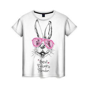 Женская футболка 3D с принтом Best Friends Forever в Новосибирске, 100% полиэфир ( синтетическое хлопкоподобное полотно) | прямой крой, круглый вырез горловины, длина до линии бедер | animal | best friends | forever | hare | hearts | love | rabbit | белый | графика | друзья | животное | заяц | искусство | картинка | кролик | крутой | лучшие | лучший | любоввь | модный | навсегда | очки | полосатые | рисунок