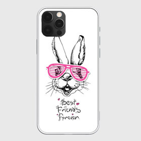 Чехол для iPhone 12 Pro Max с принтом Best Friends Forever в Новосибирске, Силикон |  | Тематика изображения на принте: animal | best friends | forever | hare | hearts | love | rabbit | белый | графика | друзья | животное | заяц | искусство | картинка | кролик | крутой | лучшие | лучший | любоввь | модный | навсегда | очки | полосатые | рисунок