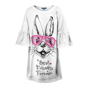 Детское платье 3D с принтом Best Friends Forever в Новосибирске, 100% полиэстер | прямой силуэт, чуть расширенный к низу. Круглая горловина, на рукавах — воланы | animal | best friends | forever | hare | hearts | love | rabbit | белый | графика | друзья | животное | заяц | искусство | картинка | кролик | крутой | лучшие | лучший | любоввь | модный | навсегда | очки | полосатые | рисунок