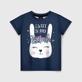 Детская футболка 3D с принтом Sweet bunny в Новосибирске, 100% гипоаллергенный полиэфир | прямой крой, круглый вырез горловины, длина до линии бедер, чуть спущенное плечо, ткань немного тянется | art | creat | drawing | graphics | picture | белый | влюбленный | графика | день святого валентина | заяц | зеленый | искусство | картинка | кролик | крутой | лучший | любовь | модный | подарок | праздник | пушистый