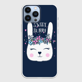 Чехол для iPhone 13 Pro Max с принтом Sweet bunny в Новосибирске,  |  | Тематика изображения на принте: art | creat | drawing | graphics | picture | белый | влюбленный | графика | день святого валентина | заяц | зеленый | искусство | картинка | кролик | крутой | лучший | любовь | модный | подарок | праздник | пушистый