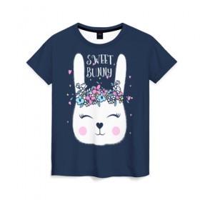 Женская футболка 3D с принтом Sweet bunny в Новосибирске, 100% полиэфир ( синтетическое хлопкоподобное полотно) | прямой крой, круглый вырез горловины, длина до линии бедер | art | creat | drawing | graphics | picture | белый | влюбленный | графика | день святого валентина | заяц | зеленый | искусство | картинка | кролик | крутой | лучший | любовь | модный | подарок | праздник | пушистый