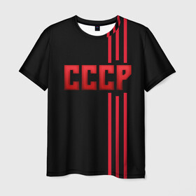 Мужская футболка 3D с принтом СССР в Новосибирске, 100% полиэфир | прямой крой, круглый вырез горловины, длина до линии бедер | герб | красный | красный и черный | логотип | молот | надпись ссср | полосы | россия | серп | серп и молот | ссср | черный