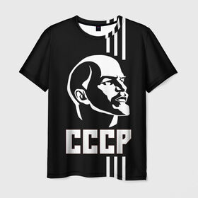Мужская футболка 3D с принтом СССР Ленин в Новосибирске, 100% полиэфир | прямой крой, круглый вырез горловины, длина до линии бедер | белый | белый и черный | герб | ленин | логотип | надпись ссср | полосы | россия | ссср | черный