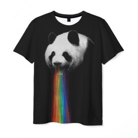 Мужская футболка 3D с принтом Радужная панда в Новосибирске, 100% полиэфир | прямой крой, круглый вырез горловины, длина до линии бедер | big | арт | крупные арты | крупные принты | сумасшедшие арты
