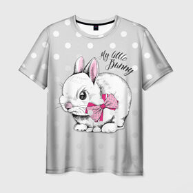 Мужская футболка 3D с принтом My little Bunny в Новосибирске, 100% полиэфир | прямой крой, круглый вырез горловины, длина до линии бедер | art | best | cool | creativity | drawing | graphics | phonthasia | picture | trend | бант | белый | графика | животное | зайченок | зайчик | искусство | картинка | кролик | крутой | лучший | маленький | милый | модный | мой | пушистый