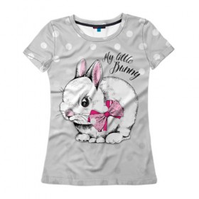 Женская футболка 3D с принтом My little Bunny в Новосибирске, 100% полиэфир ( синтетическое хлопкоподобное полотно) | прямой крой, круглый вырез горловины, длина до линии бедер | art | best | cool | creativity | drawing | graphics | phonthasia | picture | trend | бант | белый | графика | животное | зайченок | зайчик | искусство | картинка | кролик | крутой | лучший | маленький | милый | модный | мой | пушистый