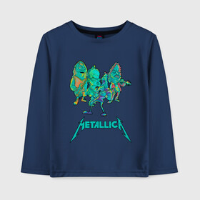 Детский лонгслив хлопок с принтом Metallica зеленый неон в Новосибирске, 100% хлопок | круглый вырез горловины, полуприлегающий силуэт, длина до линии бедер | metal | metalhead | metallica | rock | джеймсхетфилд | кирк хэммет | ларс ульрих | металика | металл | металлика | роберт трухильо | робот | рок