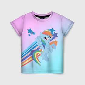 Детская футболка 3D с принтом Rainbow Dash в Новосибирске, 100% гипоаллергенный полиэфир | прямой крой, круглый вырез горловины, длина до линии бедер, чуть спущенное плечо, ткань немного тянется | Тематика изображения на принте: cute | mlp | pony | млп | пони | рейнбоу дэш