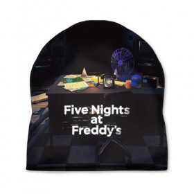 Шапка 3D с принтом Five Nights at Freddy`s в Новосибирске, 100% полиэстер | универсальный размер, печать по всей поверхности изделия | five nights at freddy s | game | horror | игры | механические куклы | ночь | охранник | пять ночей у фредди | светящиеся глаза | ужас