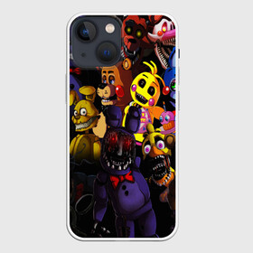 Чехол для iPhone 13 mini с принтом Five Nights at Freddys в Новосибирске,  |  | five nights at freddy s | game | horror | игры | механические куклы | ночь | охранник | пять ночей у фредди | светящиеся глаза | ужас