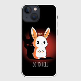 Чехол для iPhone 13 mini с принтом Go to hell в Новосибирске,  |  | Тематика изображения на принте: ад | ангел | дьявол | зайчик | заяц | нимб | рожки | тень | ушки
