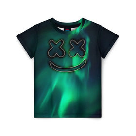 Детская футболка 3D с принтом Marshmello Cosmos в Новосибирске, 100% гипоаллергенный полиэфир | прямой крой, круглый вырез горловины, длина до линии бедер, чуть спущенное плечо, ткань немного тянется | marshmello | диджей | звезды | клуб | клубная музыка | космос | маршмеллоу | маршмэлло | маршмэллоу | музыка | небо | ночь | электронная