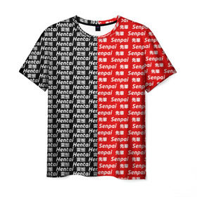 Мужская футболка 3D с принтом SENPAI x HENTAI в Новосибирске, 100% полиэфир | прямой крой, круглый вырез горловины, длина до линии бедер | ahegao | kawai | kowai | oppai | otaku | senpai | sugoi | waifu | yandere | ахегао | ковай | отаку | сенпай | яндере