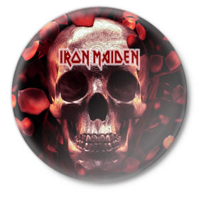 Значок с принтом Iron Maiden в Новосибирске,  металл | круглая форма, металлическая застежка в виде булавки | Тематика изображения на принте: бас | британия | брюс дикинсон | гитара | группа | дева | железная | метал | нико макбрэйн | рок | стив харрис | хеви | яник герс