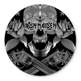 Коврик круглый с принтом Iron Maiden в Новосибирске, резина и полиэстер | круглая форма, изображение наносится на всю лицевую часть | бас | британия | брюс дикинсон | гитара | группа | дева | железная | метал | нико макбрэйн | рок | стив харрис | хеви | яник герс