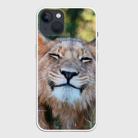Чехол для iPhone 13 с принтом Улыбка львицы в Новосибирске,  |  | голова | животные | кот | кошка | лев | лицо | львица | прикол | прикольные | природа | смешные | тигр | тигрица | улыбается | улыбка | юмор