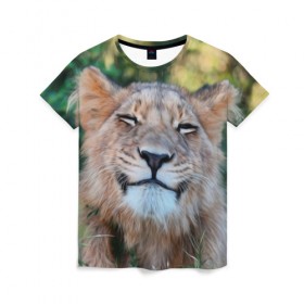 Женская футболка 3D с принтом Улыбка львицы в Новосибирске, 100% полиэфир ( синтетическое хлопкоподобное полотно) | прямой крой, круглый вырез горловины, длина до линии бедер | голова | животные | кот | кошка | лев | лицо | львица | прикол | прикольные | природа | смешные | тигр | тигрица | улыбается | улыбка | юмор