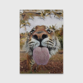 Обложка для паспорта матовая кожа с принтом Тигр показывает язык в Новосибирске, натуральная матовая кожа | размер 19,3 х 13,7 см; прозрачные пластиковые крепления | голова | животные | кот | кошка | лев | лицо | прикол | прикольные | природа | смешные 
 животные | тигр | тигрица | юмор | язык