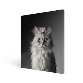 Холст квадратный с принтом Кот и мышка в Новосибирске, 100% ПВХ |  | животные | кот | котенок | кошка | крыса | мышка | мышь | перс | персидский кот | серый
