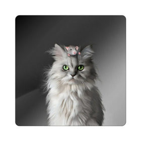 Магнит виниловый Квадрат с принтом Кот и мышка в Новосибирске, полимерный материал с магнитным слоем | размер 9*9 см, закругленные углы | Тематика изображения на принте: животные | кот | котенок | кошка | крыса | мышка | мышь | перс | персидский кот | серый