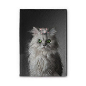 Обложка для автодокументов с принтом Кот и мышка в Новосибирске, натуральная кожа |  размер 19,9*13 см; внутри 4 больших “конверта” для документов и один маленький отдел — туда идеально встанут права | животные | кот | котенок | кошка | крыса | мышка | мышь | перс | персидский кот | серый