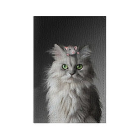 Обложка для паспорта матовая кожа с принтом Кот и мышка в Новосибирске, натуральная матовая кожа | размер 19,3 х 13,7 см; прозрачные пластиковые крепления | животные | кот | котенок | кошка | крыса | мышка | мышь | перс | персидский кот | серый