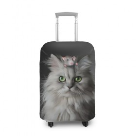 Чехол для чемодана 3D с принтом Кот и мышка в Новосибирске, 86% полиэфир, 14% спандекс | двустороннее нанесение принта, прорези для ручек и колес | животные | кот | котенок | кошка | крыса | мышка | мышь | перс | персидский кот | серый