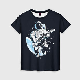 Женская футболка 3D с принтом Space rock в Новосибирске, 100% полиэфир ( синтетическое хлопкоподобное полотно) | прямой крой, круглый вырез горловины, длина до линии бедер | astronaut | cosmos | glare | guitar | infinity | music | planet | reflection | space suit | stars | sun | universe | астронавт | бесконечность | блик | вселенная | гитара | звезды | космонавт | космос | музыка | отражение | планета | рисунок | рок