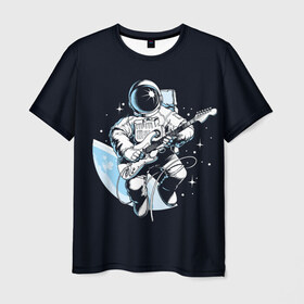 Мужская футболка 3D с принтом Space rock в Новосибирске, 100% полиэфир | прямой крой, круглый вырез горловины, длина до линии бедер | astronaut | cosmos | glare | guitar | infinity | music | planet | reflection | space suit | stars | sun | universe | астронавт | бесконечность | блик | вселенная | гитара | звезды | космонавт | космос | музыка | отражение | планета | рисунок | рок