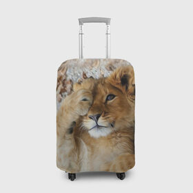 Чехол для чемодана 3D с принтом Львенок в Новосибирске, 86% полиэфир, 14% спандекс | двустороннее нанесение принта, прорези для ручек и колес | дикая кошка | животные | кот | кошка | лев | львенок | львица | мордочка | природа | тигр | хищник