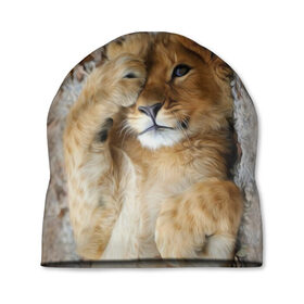Шапка 3D с принтом Львенок в Новосибирске, 100% полиэстер | универсальный размер, печать по всей поверхности изделия | дикая кошка | животные | кот | кошка | лев | львенок | львица | мордочка | природа | тигр | хищник