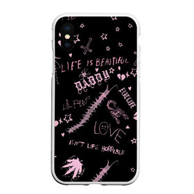 Чехол для iPhone XS Max матовый с принтом LIL PEEP - Life Is Beautiful в Новосибирске, Силикон | Область печати: задняя сторона чехла, без боковых панелей | Тематика изображения на принте: beautiful | broken | daddy | dead | exclusive | heart | life | lil | lilpeep | music | peep | pump | rap | rapper | rip | tattoo | густав | лил | лилпип | мертв | память | пип | рип | рэп | рэпер | сердечко | сердце | тату | умер