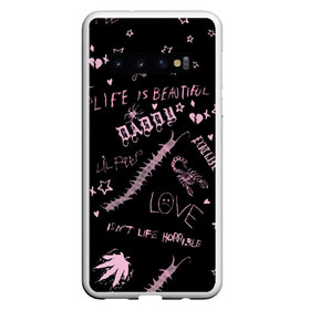 Чехол для Samsung Galaxy S10 с принтом LIL PEEP - Life Is Beautiful в Новосибирске, Силикон | Область печати: задняя сторона чехла, без боковых панелей | beautiful | broken | daddy | dead | exclusive | heart | life | lil | lilpeep | music | peep | pump | rap | rapper | rip | tattoo | густав | лил | лилпип | мертв | память | пип | рип | рэп | рэпер | сердечко | сердце | тату | умер