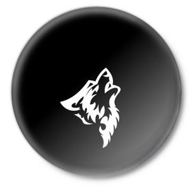 Значок с принтом Animal Wolf Black в Новосибирске,  металл | круглая форма, металлическая застежка в виде булавки | animal | black | wolf | волк | черный