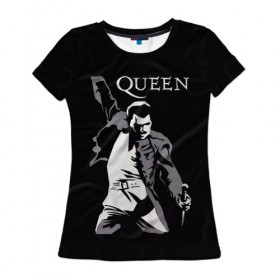 Женская футболка 3D с принтом Queen в Новосибирске, 100% полиэфир ( синтетическое хлопкоподобное полотно) | прямой крой, круглый вырез горловины, длина до линии бедер | queen | брайан мэи | британская | группа | джон дикон | королева | роджер тейлор | рок | фредди меркьюри