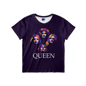 Детская футболка 3D с принтом Queen в Новосибирске, 100% гипоаллергенный полиэфир | прямой крой, круглый вырез горловины, длина до линии бедер, чуть спущенное плечо, ткань немного тянется | queen | брайан мэи | британская | группа | джон дикон | королева | роджер тейлор | рок | фредди меркьюри