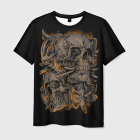 Мужская футболка 3D с принтом Черепа в Новосибирске, 100% полиэфир | прямой крой, круглый вырез горловины, длина до линии бедер | Тематика изображения на принте: dead | demon | devil | executioner | punisher | rap | rock | satan | skull | swag | каратель | палач | скелет | череп