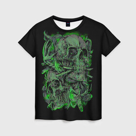 Женская футболка 3D с принтом Черепа в Новосибирске, 100% полиэфир ( синтетическое хлопкоподобное полотно) | прямой крой, круглый вырез горловины, длина до линии бедер | dead | demon | devil | executioner | punisher | rap | rock | satan | skull | swag | каратель | палач | скелет | череп