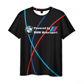 Мужская футболка 3D с принтом Powered by BMW M в Новосибирске, 100% полиэфир | прямой крой, круглый вырез горловины, длина до линии бедер | bmw | bmw m | bmw performance | motorsport | powered by bmw m | powered by bmw motorsport | машина bmw | мотоспорт | спорт