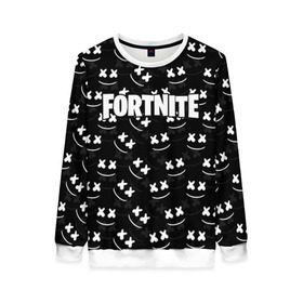 Женский свитшот 3D с принтом FORTNITE x MARSHMELLO в Новосибирске, 100% полиэстер с мягким внутренним слоем | круглый вырез горловины, мягкая резинка на манжетах и поясе, свободная посадка по фигуре | 2019 | armor | armour | cybersport | esport | fortnite | game | llama | logo | броня | игра | киберспорт | лама | фиолетовый | фирменные цвета | фортнайт